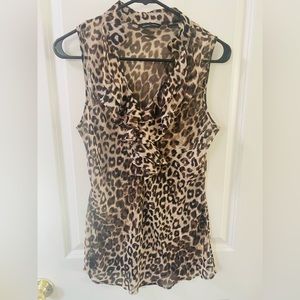 New York & Company leopard print sleeveless blouse with ruffle.  Size 6